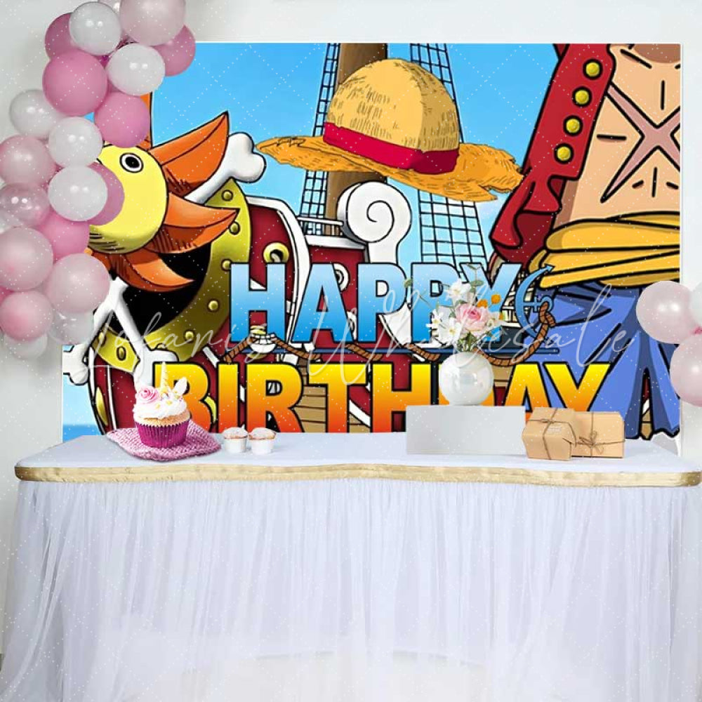 Cartoon H-Z-W One Piece Happy Birthday Party Backdrop For Boys