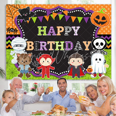 Lofaris Cartoon Halloween Theme Happy Birthday Party Backdrop
