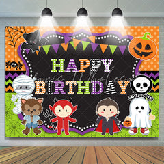 Lofaris Cartoon Halloween Theme Happy Birthday Party Backdrop