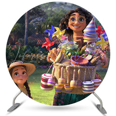 Lofaris Cartoon Happy Little Girls Round Birthday Party Backdrop