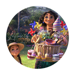 Lofaris Cartoon Happy Little Girls Round Birthday Party Backdrop