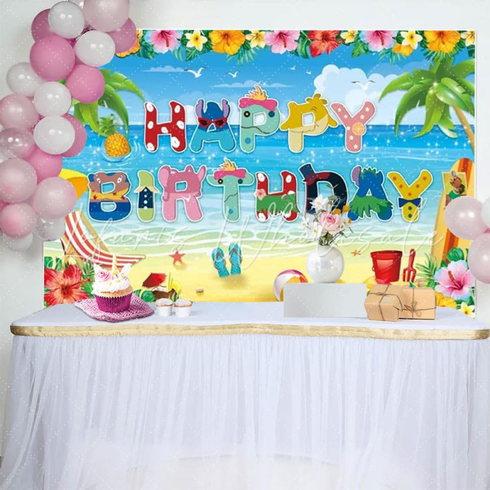 Cartoon Hawaii Summer Theme Tropical Luau Birthday Party Backdrop