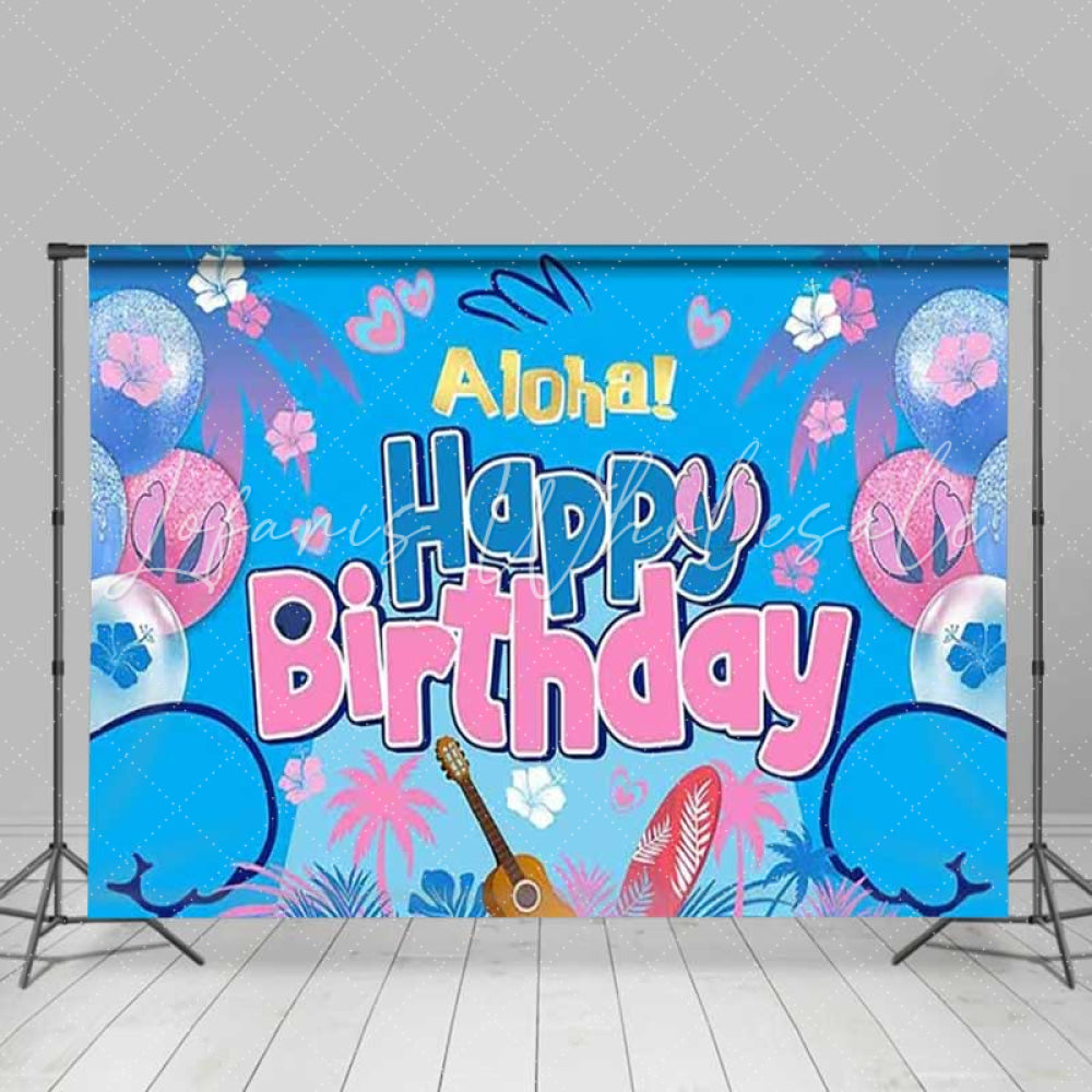 Cartoon Hawaiian Summer Aloha Stitch Happy Birthday Backdrop