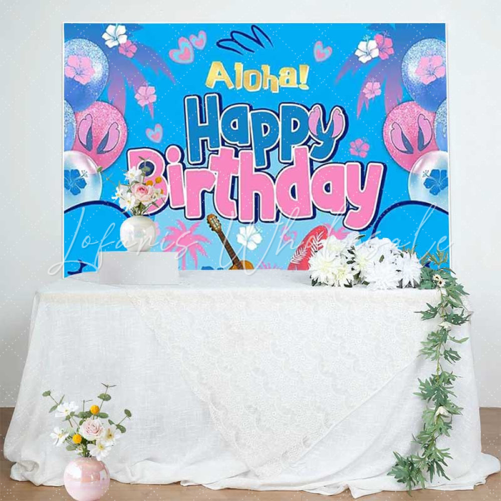 Cartoon Hawaiian Summer Aloha Stitch Happy Birthday Backdrop