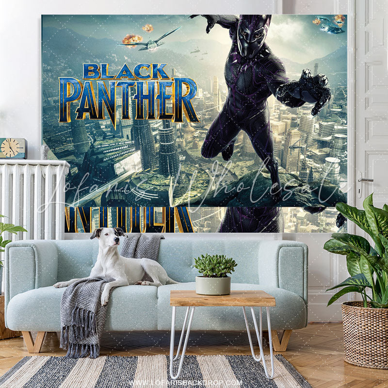 Lofaris Cartoon Hero Modern City Happy Birthday Backdrop