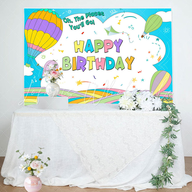 Lofaris Cartoon Hot Air Balloons Kids Birthday Backdrop