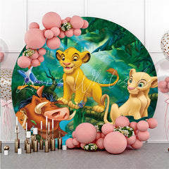 Lofaris Cartoon Jungle Forest Animals Round Birthday Backdrop