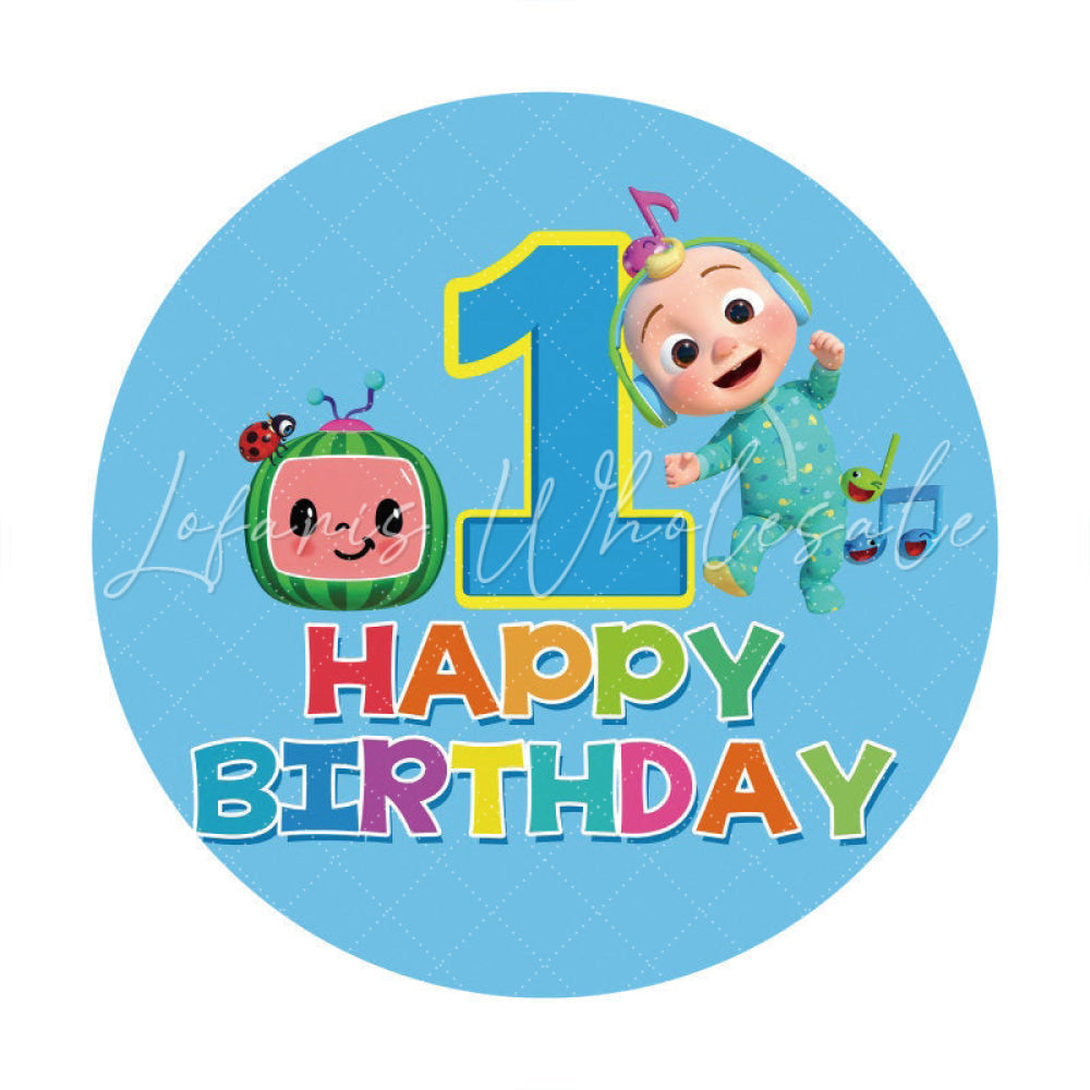 Lofaris Cartoon Little Baby Round 1st Happy Birthday Backdrop