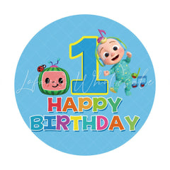 Lofaris Cartoon Little Baby Round 1st Happy Birthday Backdrop