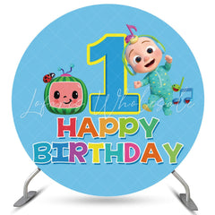 Lofaris Cartoon Little Baby Round 1st Happy Birthday Backdrop