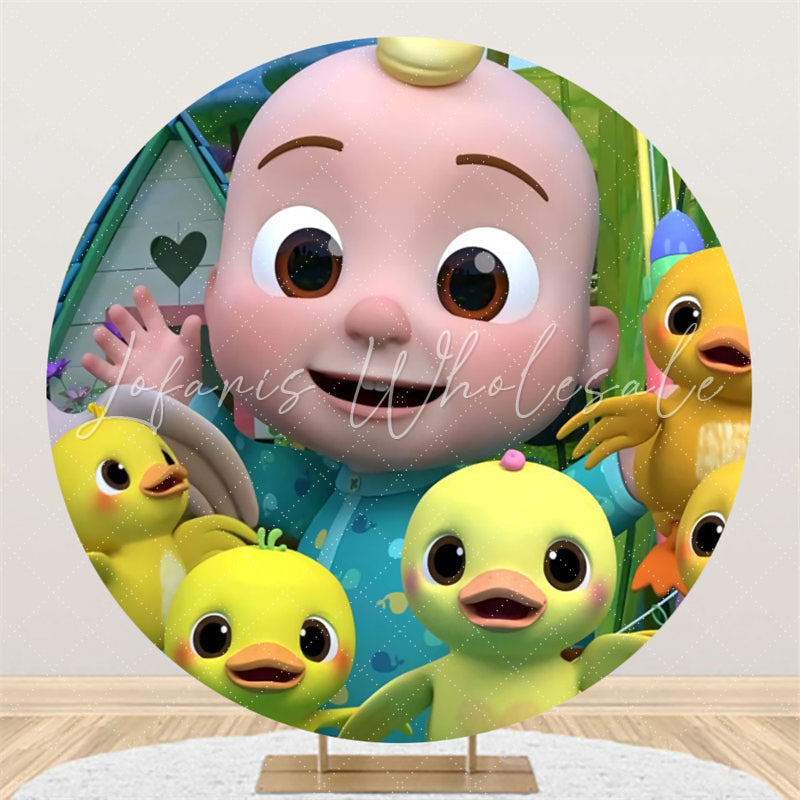 Lofaris Cartoon Little Baby Round Happy Birthday Backdrops