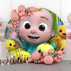 Lofaris Cartoon Little Baby Round Happy Birthday Backdrops