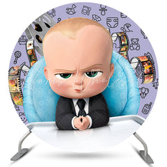 Lofaris Cartoon Little Baby Round Purple Birthday Backdrop