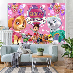Lofaris Cartoon Little Dogs And Boy Pink Birthday Backdrop