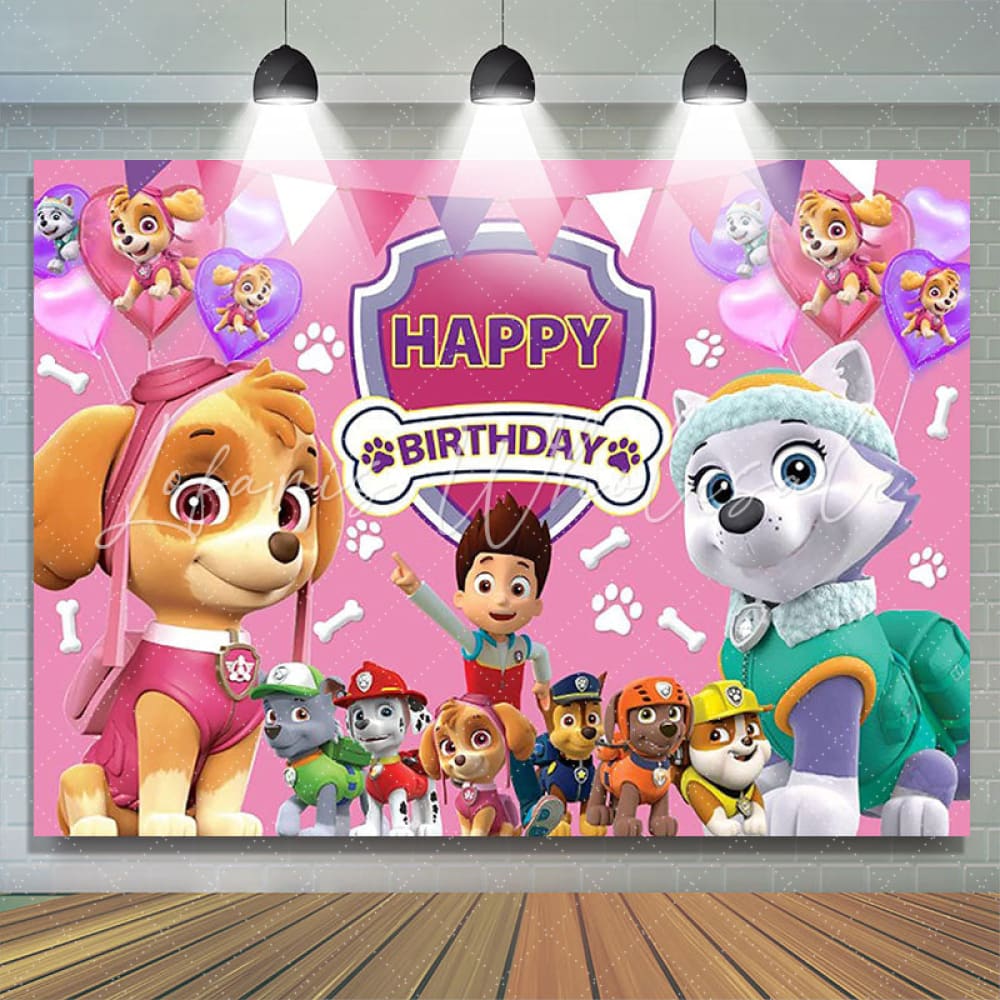 Lofaris Cartoon Little Dogs And Boy Pink Birthday Backdrop