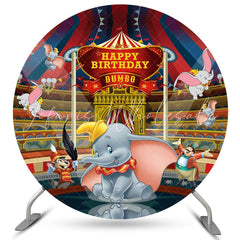 Lofaris Cartoon Little Elephant Round Circus Birthday Backdrop