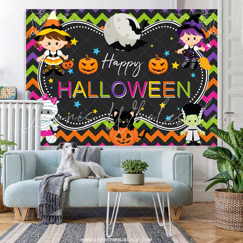 Lofaris Cartoon Little Girls Happy Halloween Theme Backdrop