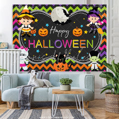 Lofaris Cartoon Little Girls Happy Halloween Theme Backdrop