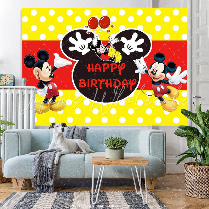 Lofaris Cartoon Little Mouse Red And Yellow Birthday Backdrop