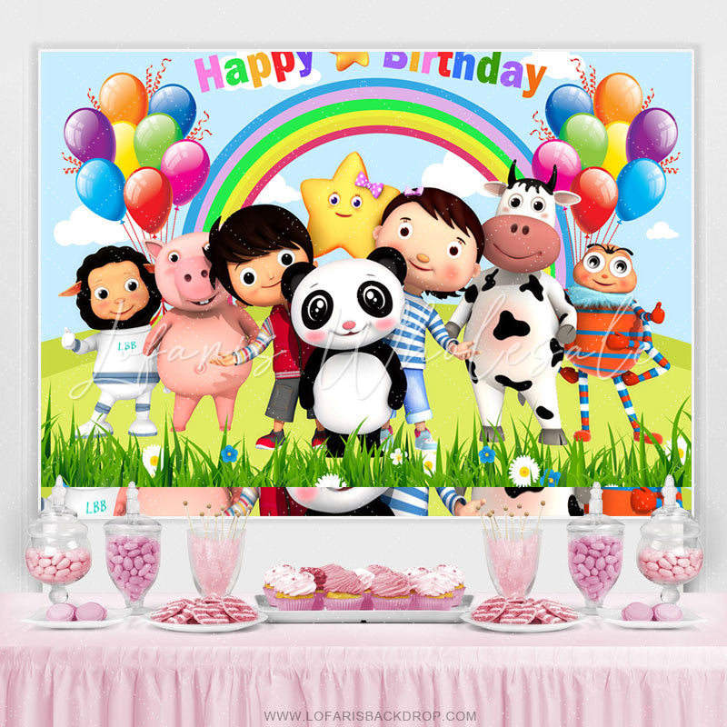 Lofaris Cartoon Little Newborn Happy Birthday Party Backdrop