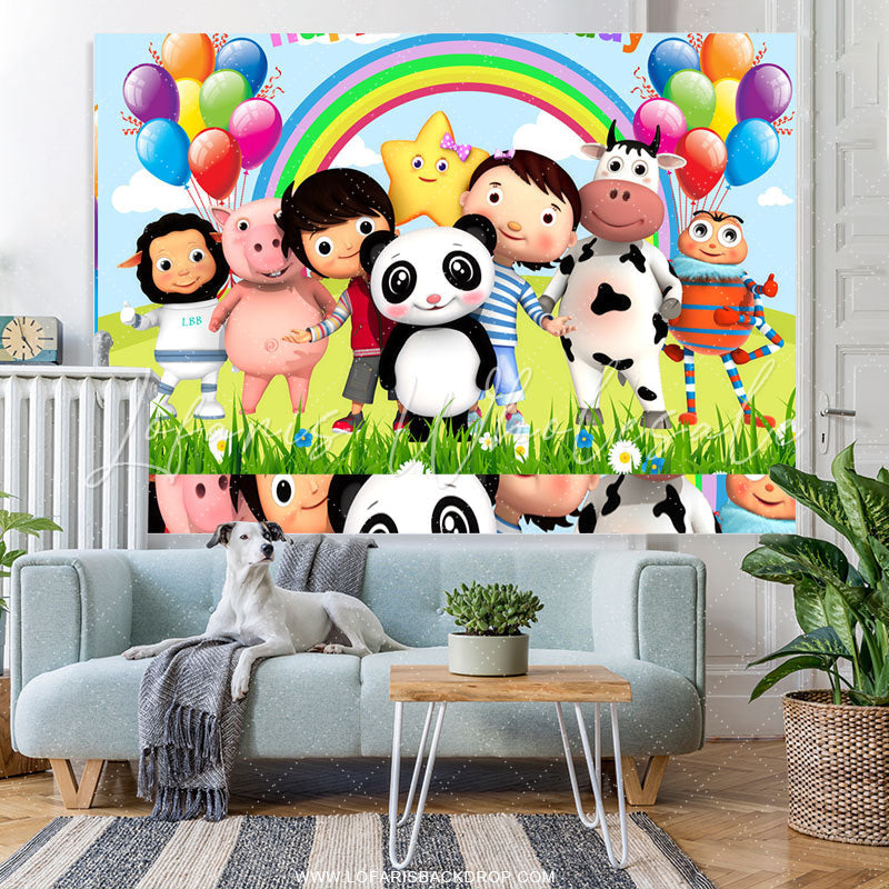 Lofaris Cartoon Little Newborn Happy Birthday Party Backdrop