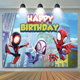 Lofaris Cartoon Little Spider Hero Happy Kids Birthday Backdrop