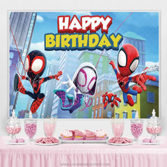 Lofaris Cartoon Little Spider Hero Happy Kids Birthday Backdrop