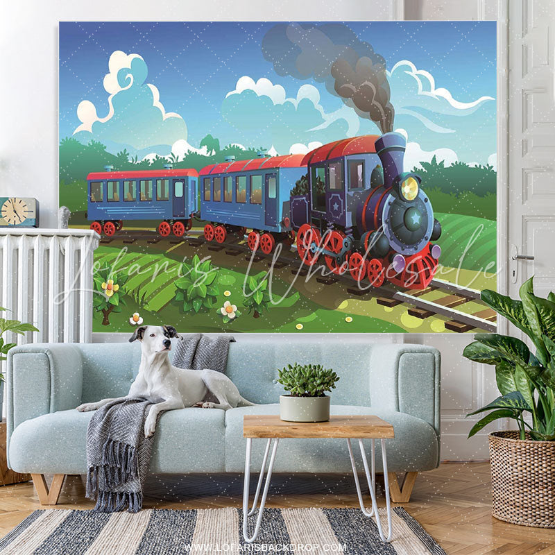 Lofaris Cartoon Little Train Theme Birthday Party Backdrop