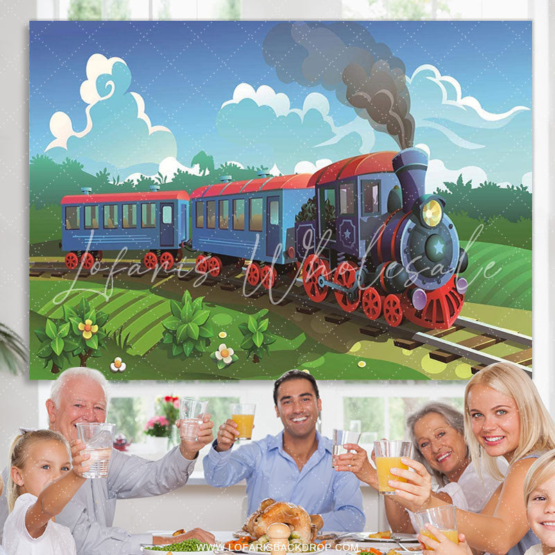 Lofaris Cartoon Little Train Theme Birthday Party Backdrop