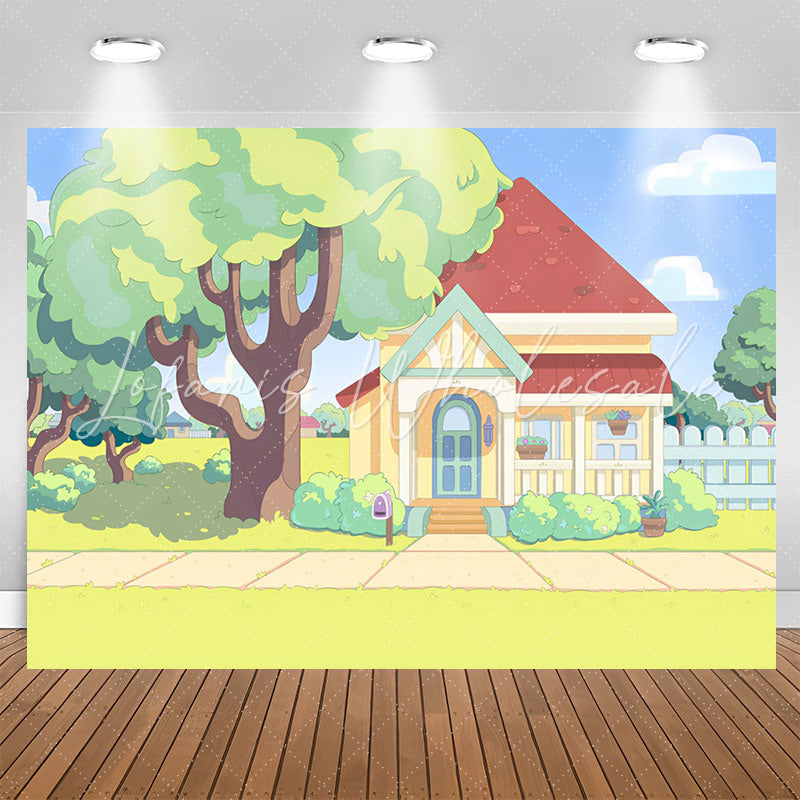 Lofaris Cartoon Lovely House Trees Garden Backdrop For Party
