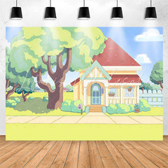 Lofaris Cartoon Lovely House Trees Garden Backdrop For Party
