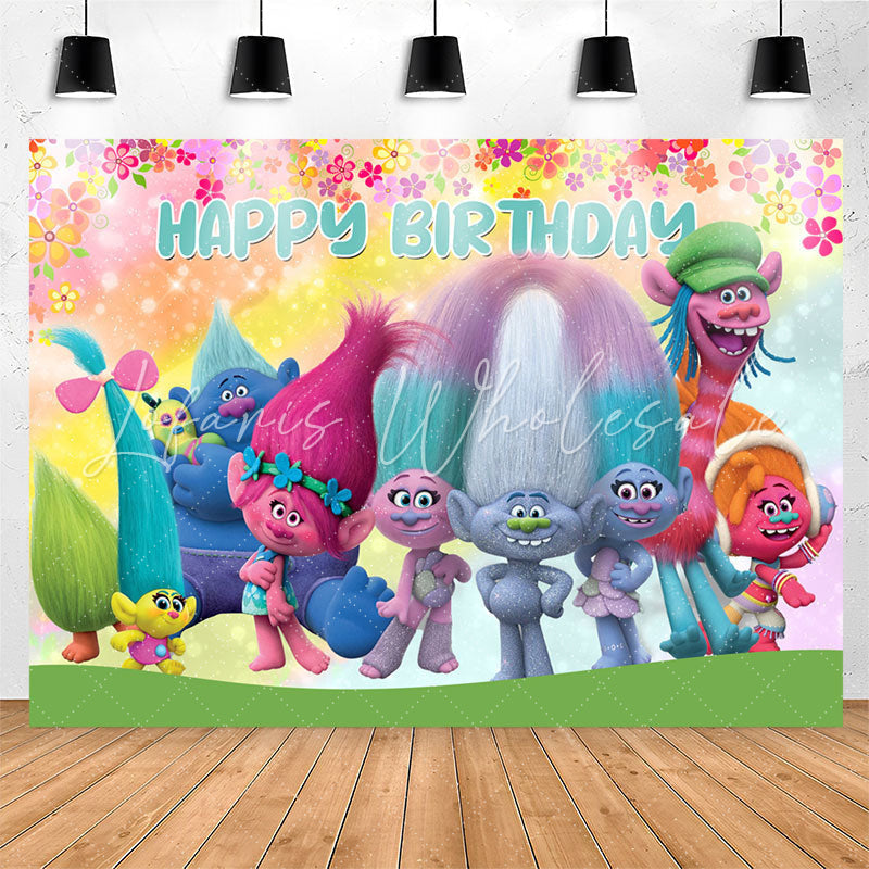 Lofaris Cartoon Magic Hair Elfs Floral Birthday Backdrop