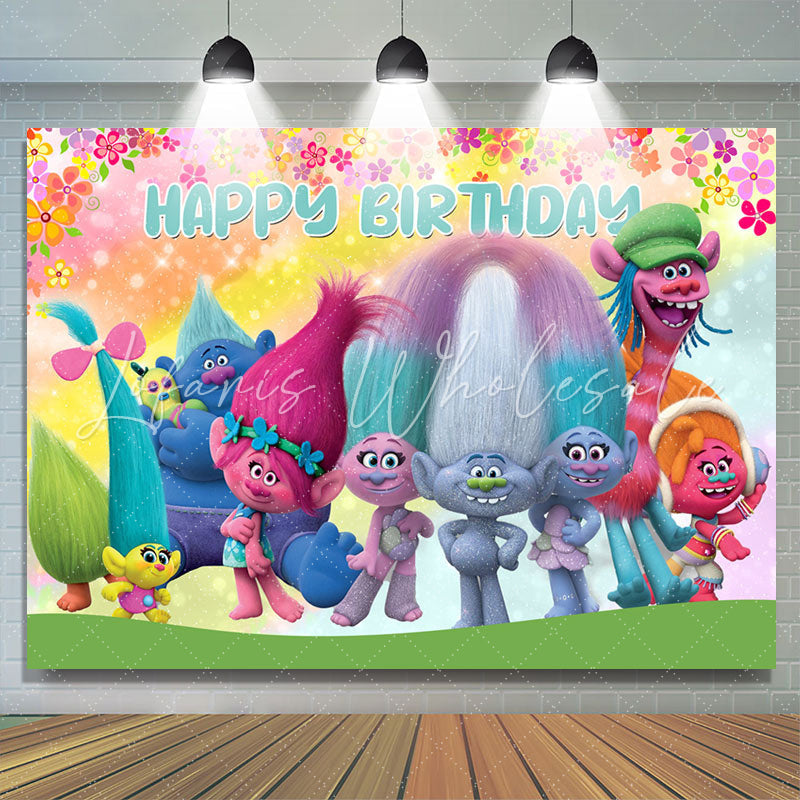 Lofaris Cartoon Magic Hair Elfs Floral Birthday Backdrop