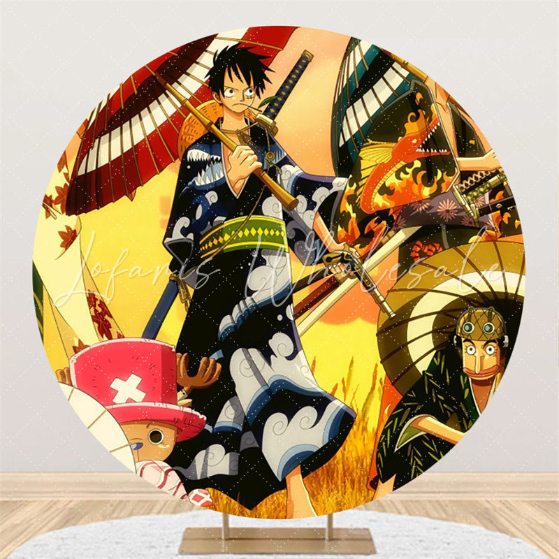 Lofaris Cartoon Manga Character Round Birthday Party Backdrop
