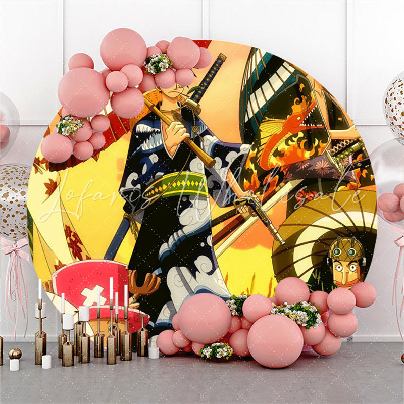 Lofaris Cartoon Manga Character Round Birthday Party Backdrop
