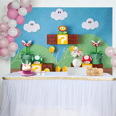 Cartoon Mario Blue Sky Cloud Anime Game Birthday Photo Backdrop
