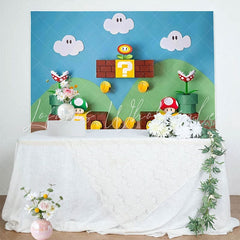 Cartoon Mario Blue Sky Cloud Anime Game Birthday Photo Backdrop
