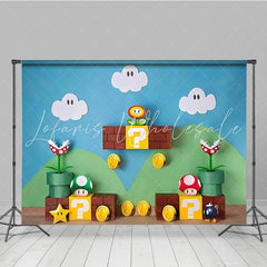 Cartoon Mario Blue Sky Cloud Anime Game Birthday Photo Backdrop