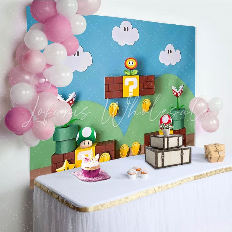 Cartoon Mario Blue Sky Cloud Anime Game Birthday Photo Backdrop