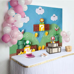 Cartoon Mario Blue Sky Cloud Anime Game Birthday Photo Backdrop