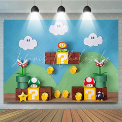 Cartoon Mario Blue Sky Cloud Anime Game Birthday Photo Backdrop
