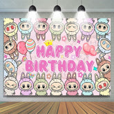 Cartoon Monsters Doll Happy Birthday Backdrop For Labub Theme Party