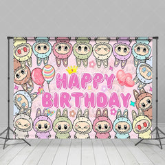 Cartoon Monsters Doll Happy Birthday Backdrop For Labub Theme Party