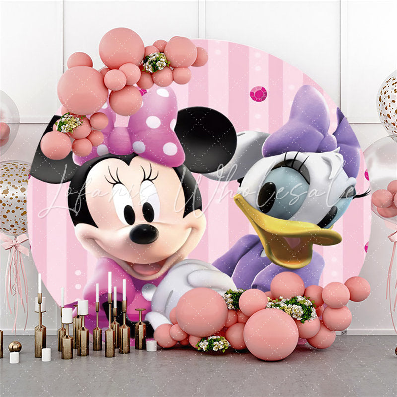 Lofaris Cartoon Mouse And Dark Round Pink Birthday Backdrop