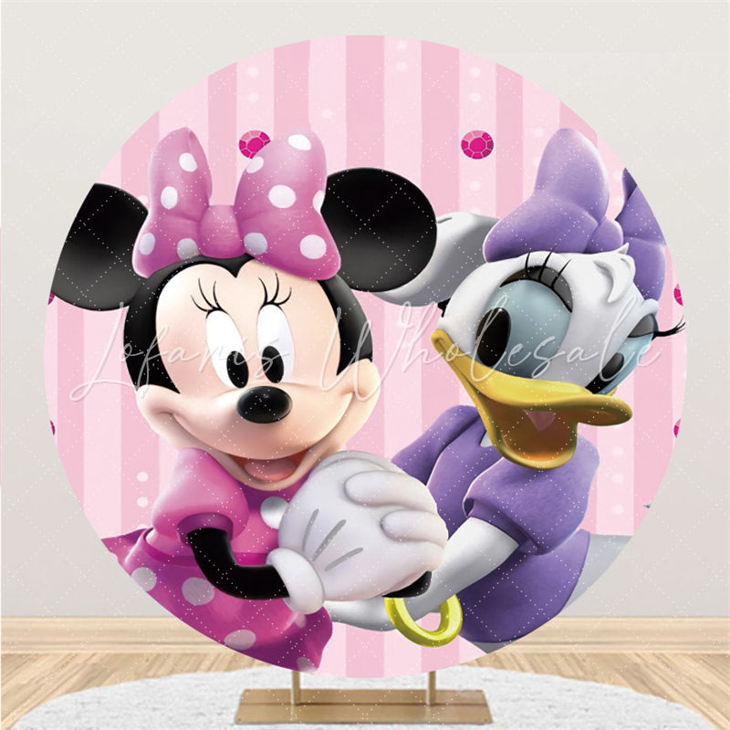 Lofaris Cartoon Mouse And Dark Round Pink Birthday Backdrop