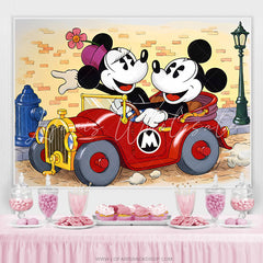 Lofaris Cartoon Mouse Drive Red Car Lamp Birthday Backdrop