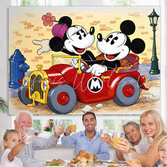Lofaris Cartoon Mouse Drive Red Car Lamp Birthday Backdrop
