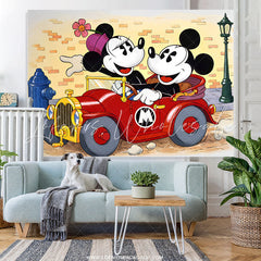 Lofaris Cartoon Mouse Drive Red Car Lamp Birthday Backdrop