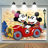Lofaris Cartoon Mouse Drive Red Car Lamp Birthday Backdrop