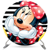 Lofaris Cartoon Mouse Round Black White Stripes Birthday Backdrop